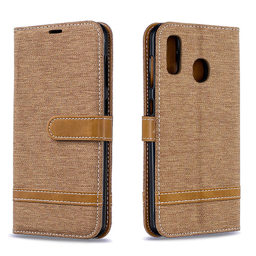 Leather Case Stands Flip Cover Holder B16F for Samsung Galaxy A20 Gold