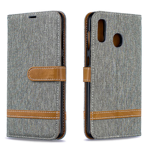 Leather Case Stands Flip Cover Holder B16F for Samsung Galaxy A20 Gray