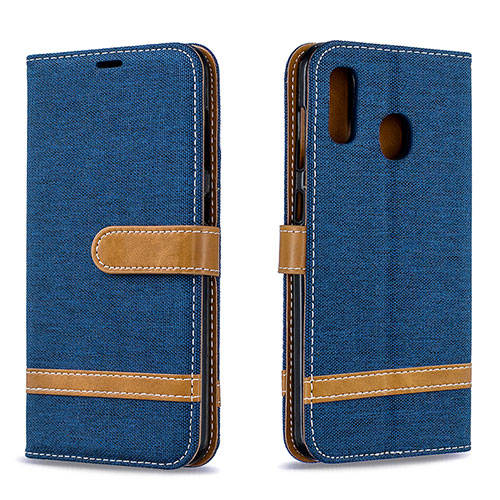 Leather Case Stands Flip Cover Holder B16F for Samsung Galaxy A20 Navy Blue