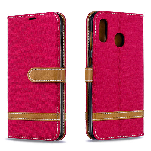 Leather Case Stands Flip Cover Holder B16F for Samsung Galaxy A20 Red