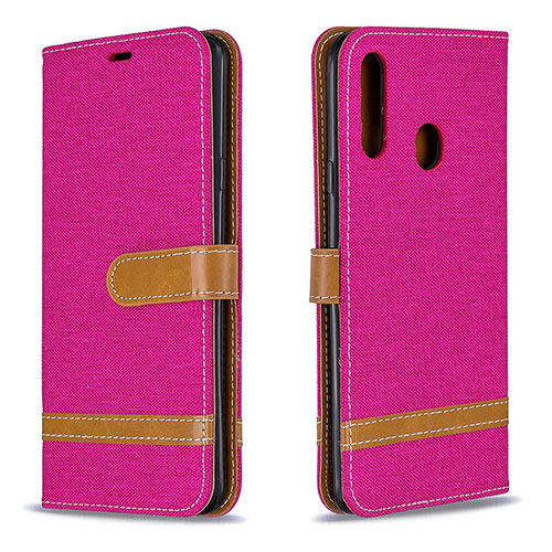 Leather Case Stands Flip Cover Holder B16F for Samsung Galaxy A20s Hot Pink