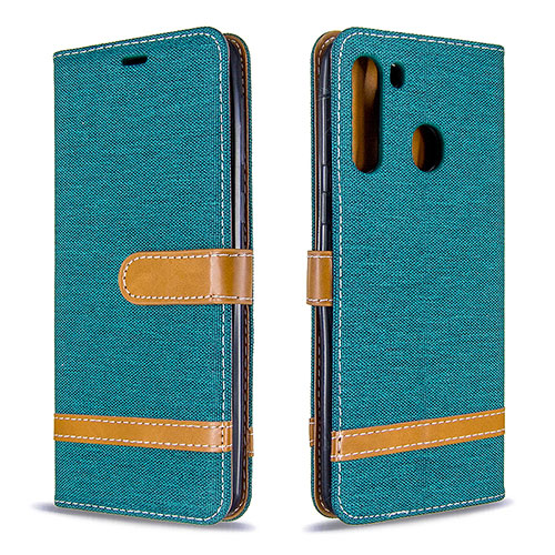 Leather Case Stands Flip Cover Holder B16F for Samsung Galaxy A21 Green