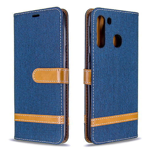 Leather Case Stands Flip Cover Holder B16F for Samsung Galaxy A21 Navy Blue