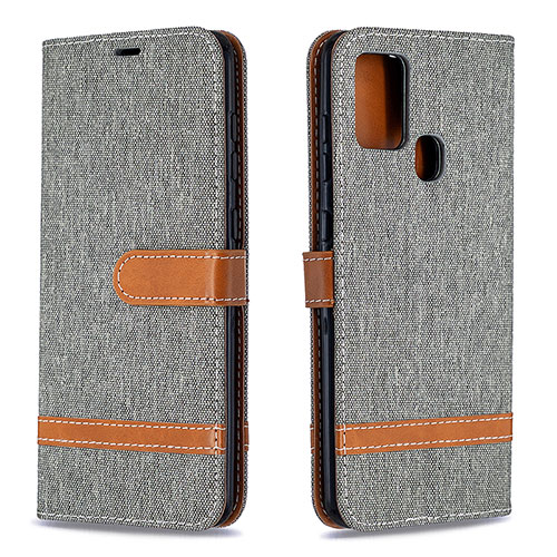 Leather Case Stands Flip Cover Holder B16F for Samsung Galaxy A21s Gray