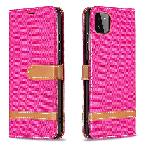 Leather Case Stands Flip Cover Holder B16F for Samsung Galaxy A22s 5G Hot Pink