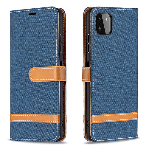 Leather Case Stands Flip Cover Holder B16F for Samsung Galaxy A22s 5G Navy Blue