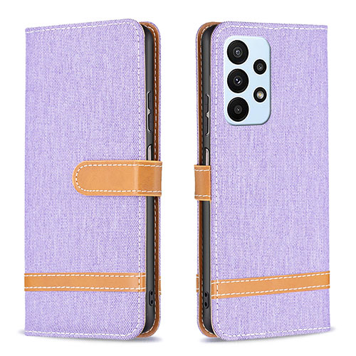 Leather Case Stands Flip Cover Holder B16F for Samsung Galaxy A23 4G Clove Purple