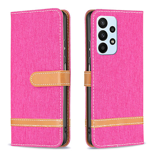 Leather Case Stands Flip Cover Holder B16F for Samsung Galaxy A23 4G Hot Pink