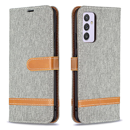 Leather Case Stands Flip Cover Holder B16F for Samsung Galaxy A24 4G Gray