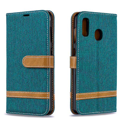 Leather Case Stands Flip Cover Holder B16F for Samsung Galaxy A30 Green