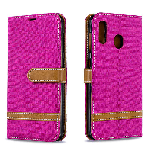 Leather Case Stands Flip Cover Holder B16F for Samsung Galaxy A30 Hot Pink