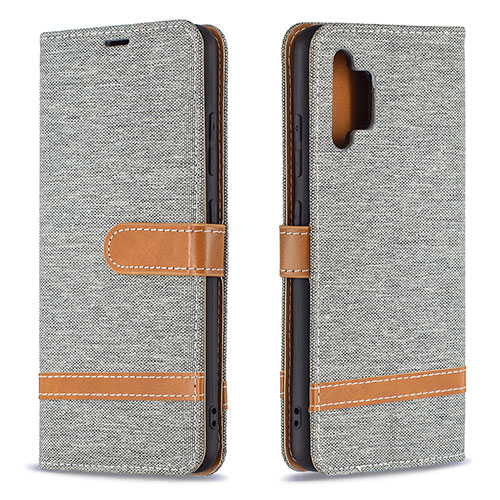 Leather Case Stands Flip Cover Holder B16F for Samsung Galaxy A32 4G Gray