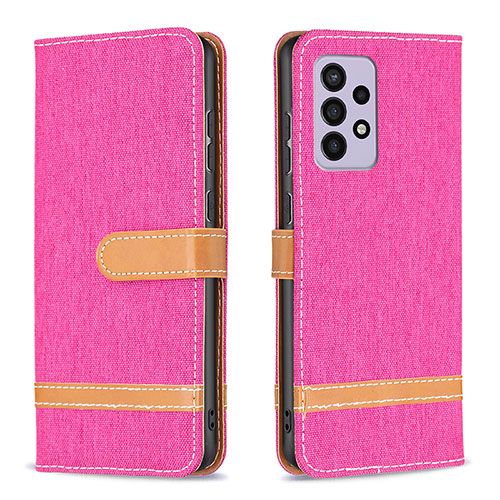 Leather Case Stands Flip Cover Holder B16F for Samsung Galaxy A33 5G Hot Pink