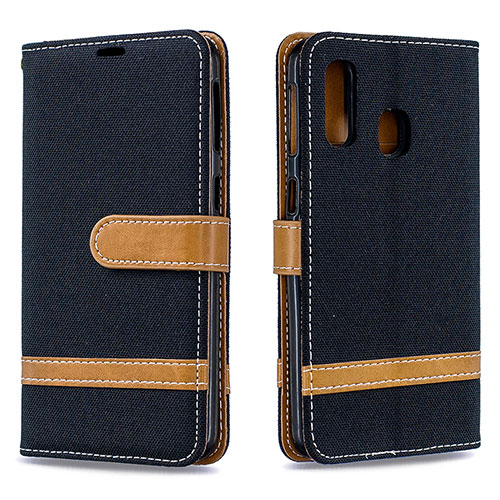 Leather Case Stands Flip Cover Holder B16F for Samsung Galaxy A40 Black