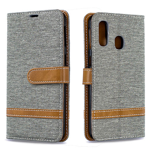 Leather Case Stands Flip Cover Holder B16F for Samsung Galaxy A40 Gray