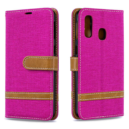 Leather Case Stands Flip Cover Holder B16F for Samsung Galaxy A40 Hot Pink