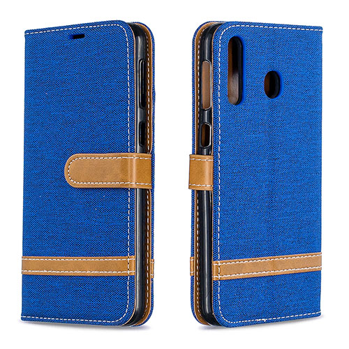 Leather Case Stands Flip Cover Holder B16F for Samsung Galaxy A40s Blue