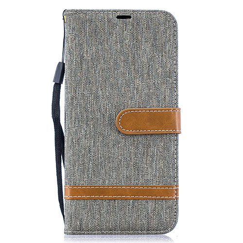 Leather Case Stands Flip Cover Holder B16F for Samsung Galaxy A50 Gray