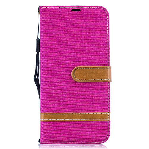 Leather Case Stands Flip Cover Holder B16F for Samsung Galaxy A50 Hot Pink