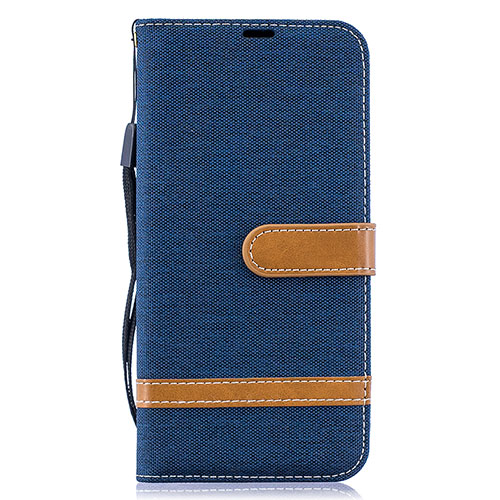 Leather Case Stands Flip Cover Holder B16F for Samsung Galaxy A50 Navy Blue