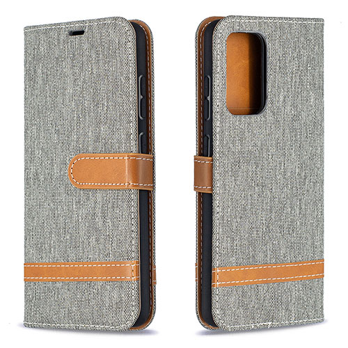 Leather Case Stands Flip Cover Holder B16F for Samsung Galaxy A52 4G Gray