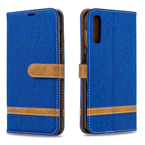 Leather Case Stands Flip Cover Holder B16F for Samsung Galaxy A70 Blue