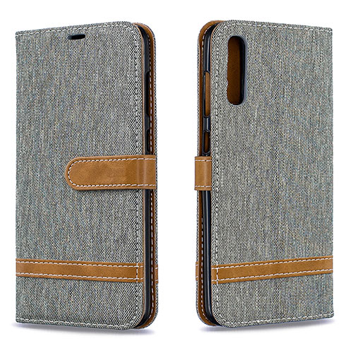 Leather Case Stands Flip Cover Holder B16F for Samsung Galaxy A70 Gray