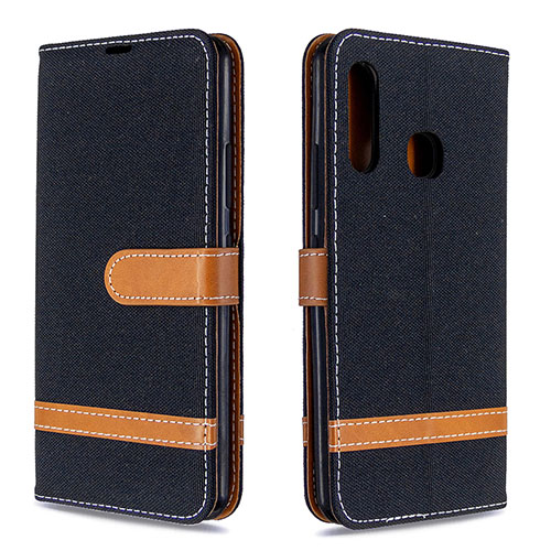 Leather Case Stands Flip Cover Holder B16F for Samsung Galaxy A70E Black