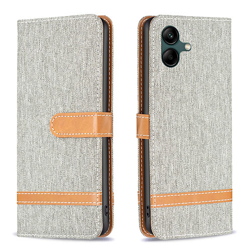 Leather Case Stands Flip Cover Holder B16F for Samsung Galaxy F04 Gray