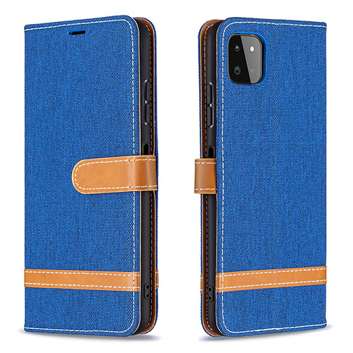 Leather Case Stands Flip Cover Holder B16F for Samsung Galaxy F42 5G Blue