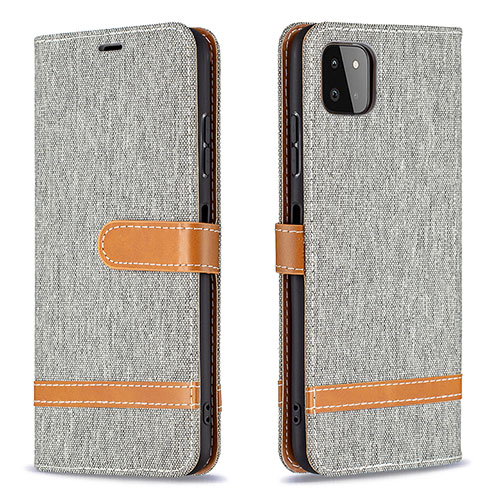 Leather Case Stands Flip Cover Holder B16F for Samsung Galaxy F42 5G Gray