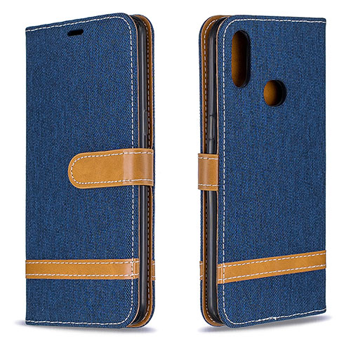 Leather Case Stands Flip Cover Holder B16F for Samsung Galaxy M01s Navy Blue