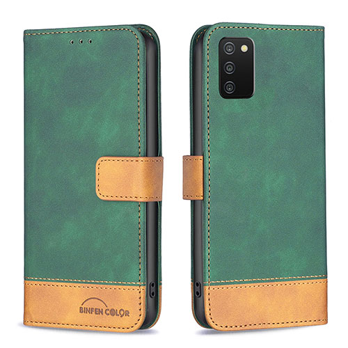 Leather Case Stands Flip Cover Holder B16F for Samsung Galaxy M02s Green