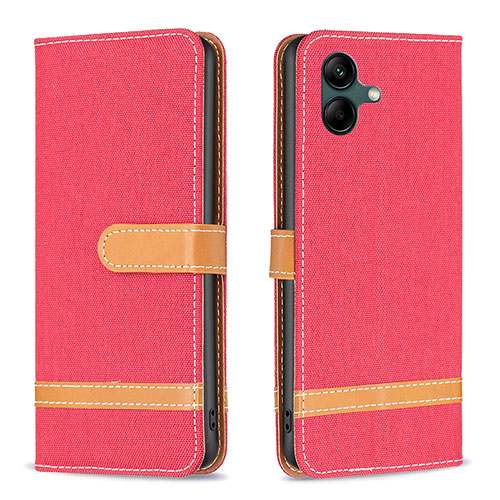 Leather Case Stands Flip Cover Holder B16F for Samsung Galaxy M04 Red