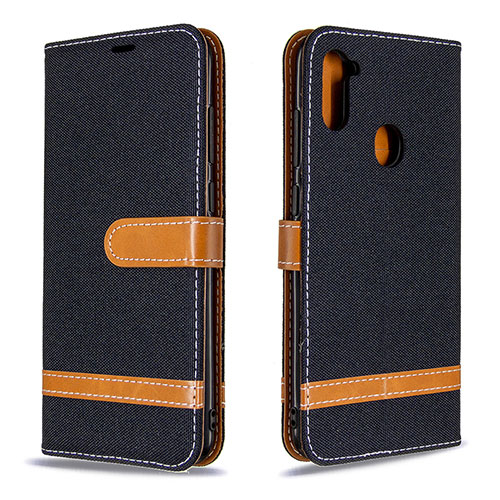 Leather Case Stands Flip Cover Holder B16F for Samsung Galaxy M11 Black