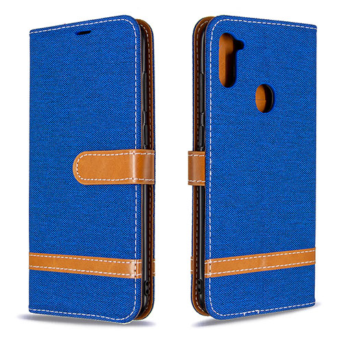 Leather Case Stands Flip Cover Holder B16F for Samsung Galaxy M11 Blue