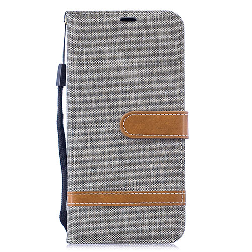 Leather Case Stands Flip Cover Holder B16F for Samsung Galaxy M20 Gray