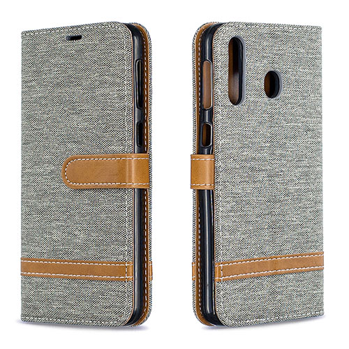 Leather Case Stands Flip Cover Holder B16F for Samsung Galaxy M30 Gray