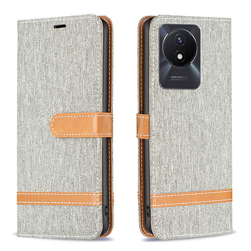 Leather Case Stands Flip Cover Holder B16F for Vivo Y02 Gray