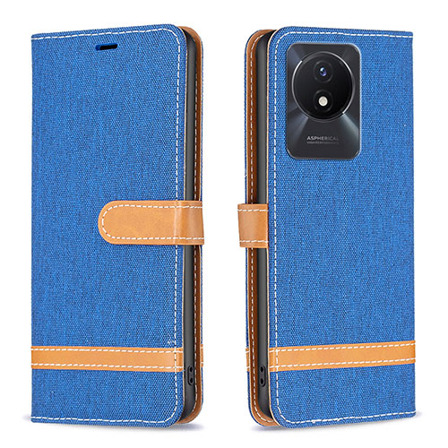 Leather Case Stands Flip Cover Holder B16F for Vivo Y02 Navy Blue