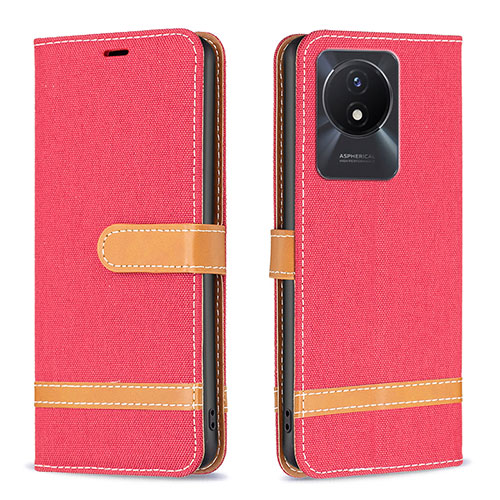 Leather Case Stands Flip Cover Holder B16F for Vivo Y02A Red