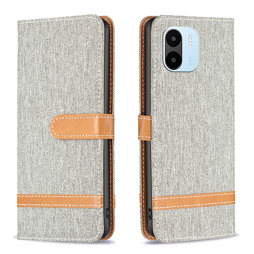 Leather Case Stands Flip Cover Holder B16F for Xiaomi Poco C51 Gray