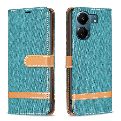 Leather Case Stands Flip Cover Holder B16F for Xiaomi Poco C65 Green