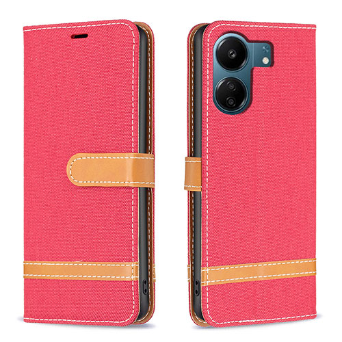 Leather Case Stands Flip Cover Holder B16F for Xiaomi Poco C65 Red