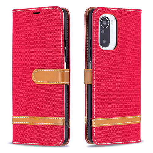 Leather Case Stands Flip Cover Holder B16F for Xiaomi Poco F3 5G Red