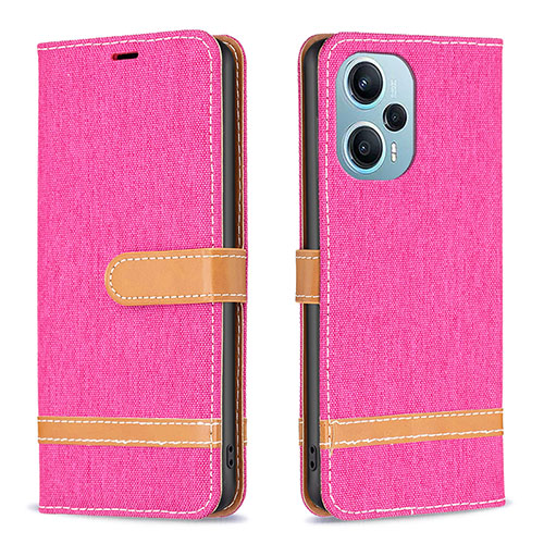 Leather Case Stands Flip Cover Holder B16F for Xiaomi Poco F5 5G Hot Pink