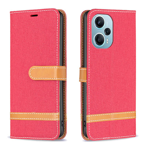 Leather Case Stands Flip Cover Holder B16F for Xiaomi Poco F5 5G Red