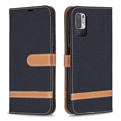 Leather Case Stands Flip Cover Holder B16F for Xiaomi POCO M3 Pro 5G Black