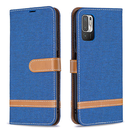 Leather Case Stands Flip Cover Holder B16F for Xiaomi POCO M3 Pro 5G Blue