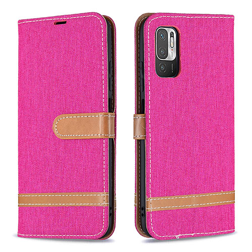 Leather Case Stands Flip Cover Holder B16F for Xiaomi POCO M3 Pro 5G Hot Pink